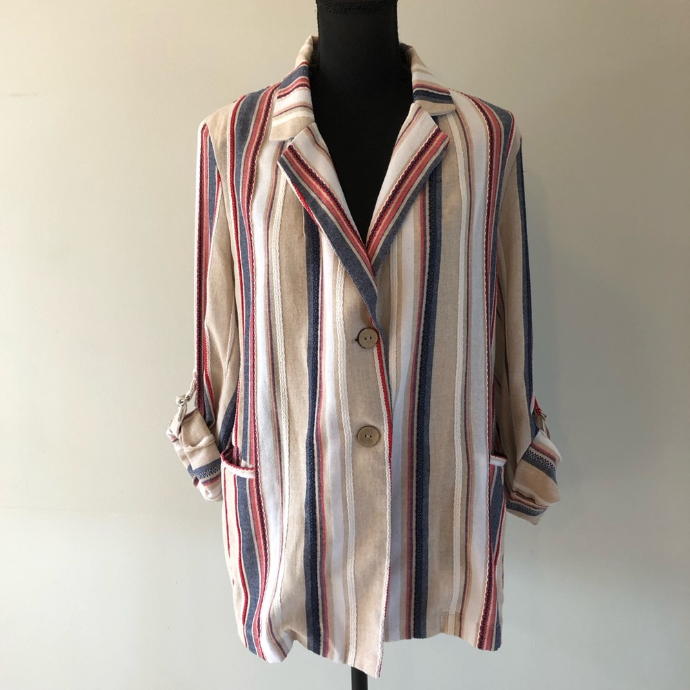 Women’s Coco Y Club Rolled Sleeve Striped Button-Up Blazer size L